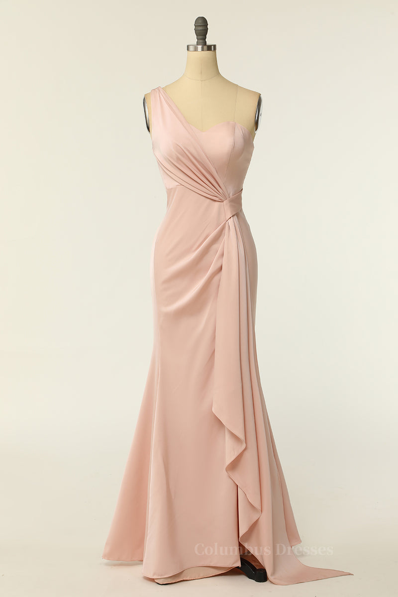 One Shoulder Blush Pink Mermaid Long Bridesmaid Dress Secondary image