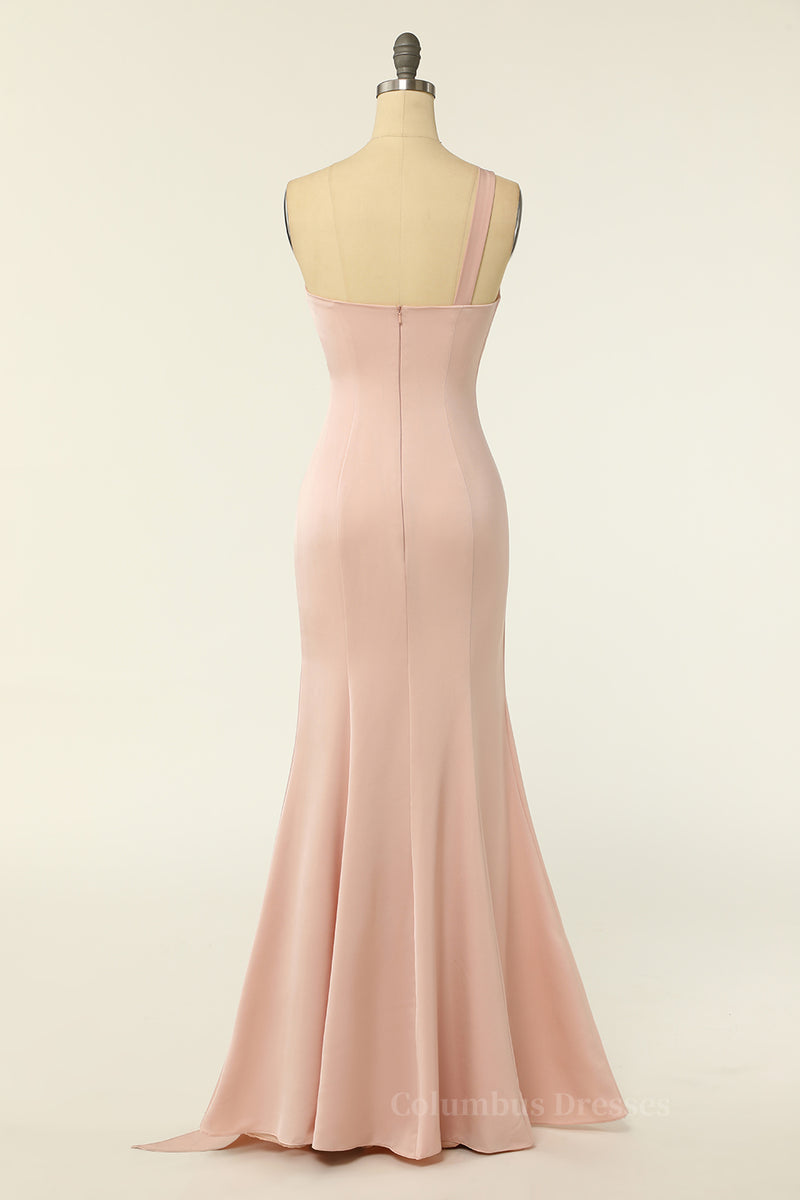 Prom Dresses With Pockets, One Shoulder Blush Pink Mermaid Long Bridesmaid Dress Main image