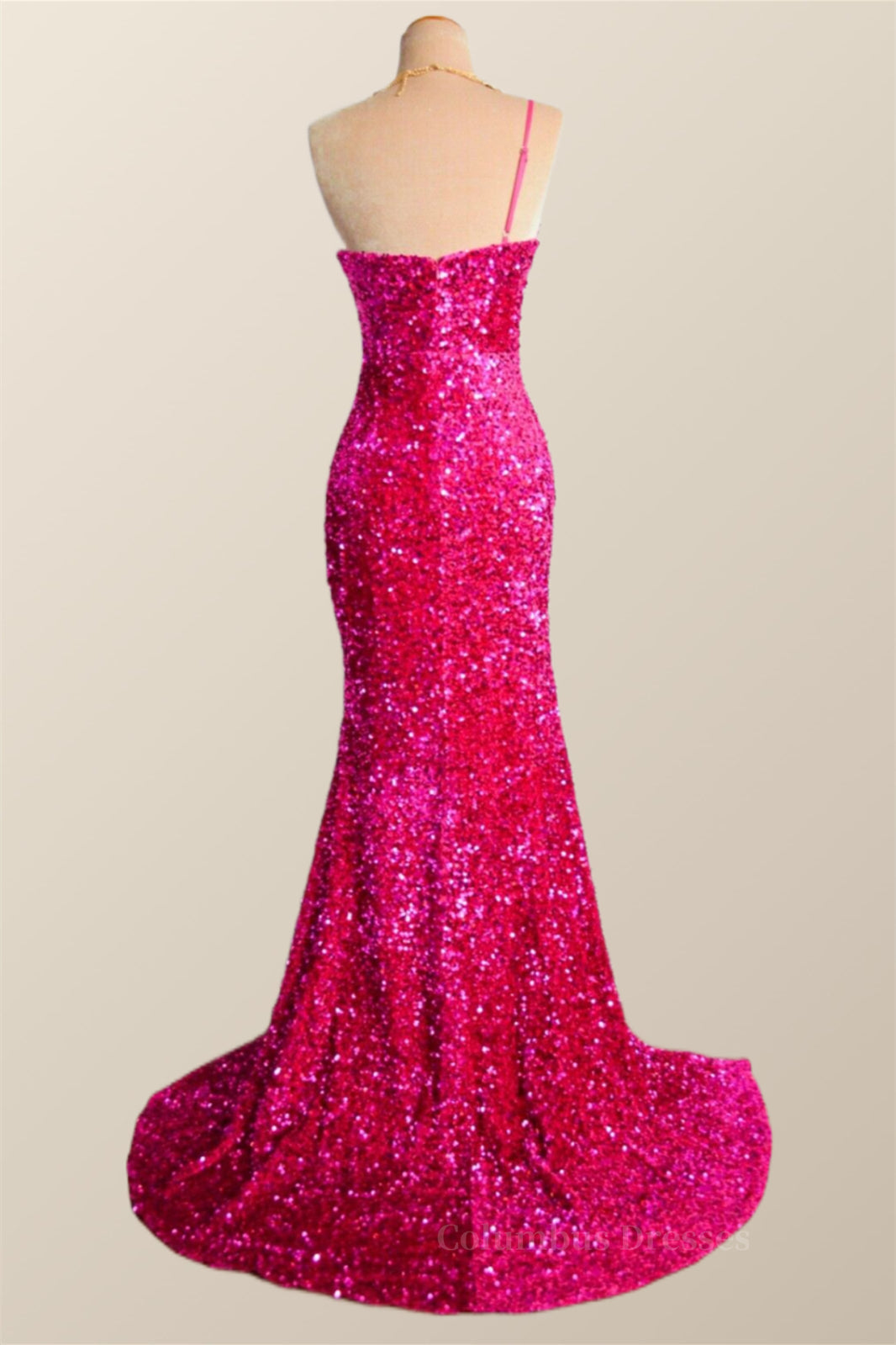 Bridesmaids Dress Styles Long, One Shoulder Fuchsia Sequin Mermaid Long Party Dress Main image