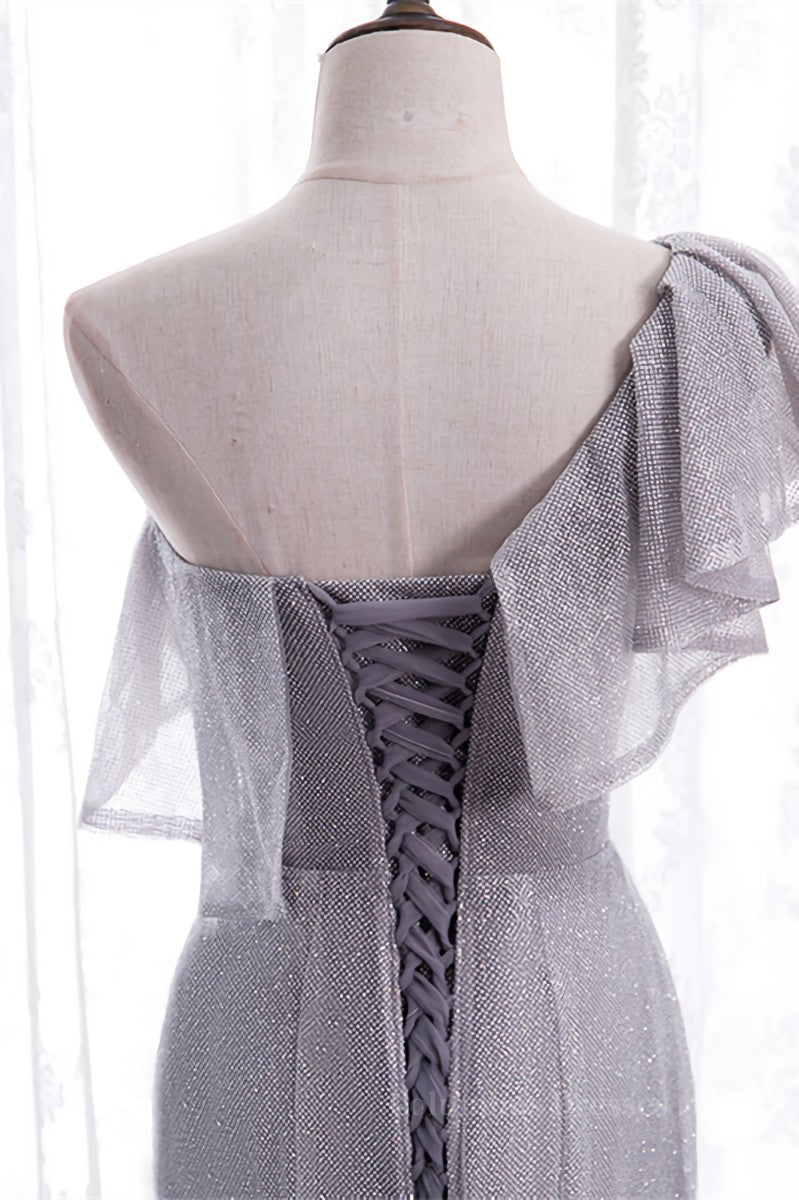 Homecomming Dresses Green, One Shoulder Mermaid Ruffle Lace-Up Maxi Formal Dress