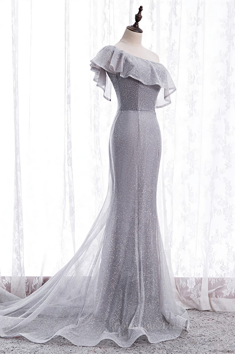Festival Outfit, One Shoulder Mermaid Ruffle Lace-Up Maxi Formal Dress