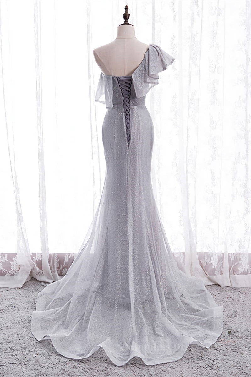 Homecoming Dresses For Kids, One Shoulder Mermaid Ruffle Lace-Up Maxi Formal Dress