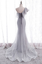 Homecoming Dresses For Kids, One Shoulder Mermaid Ruffle Lace-Up Maxi Formal Dress