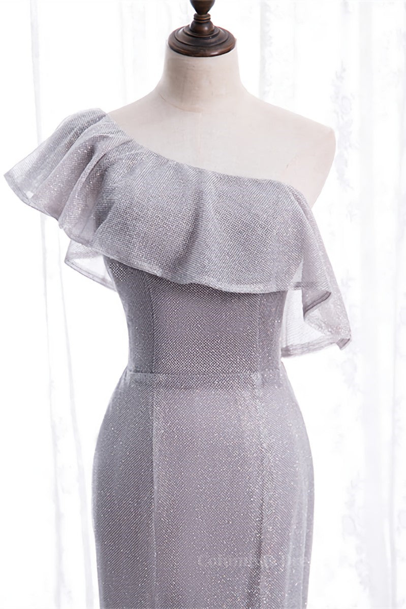 Homecoming Dress Green, One Shoulder Mermaid Ruffle Lace-Up Maxi Formal Dress