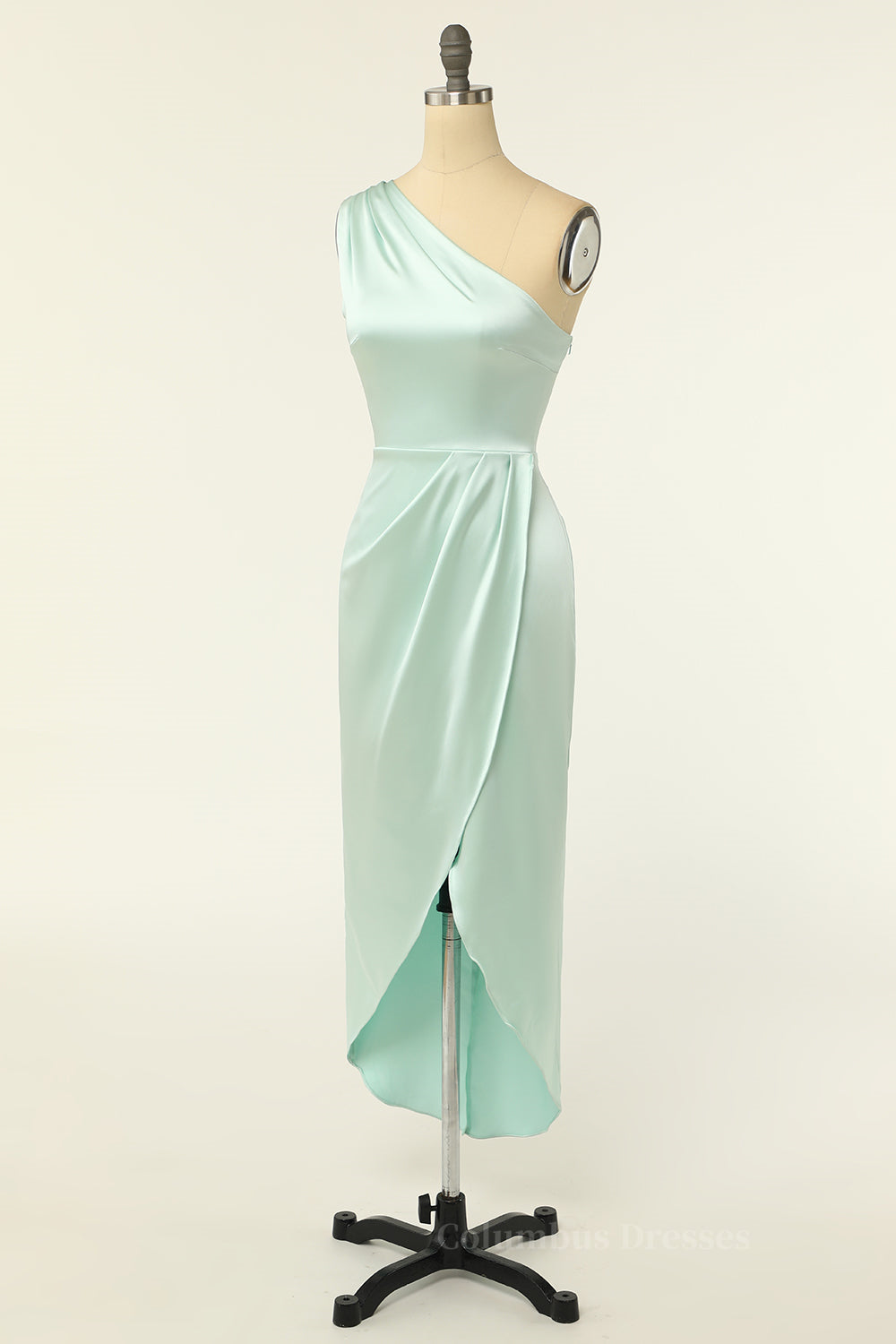 Prom Dresses 2057 Black, One Shoulder Mint Green Wrap Bridesmaid Dress