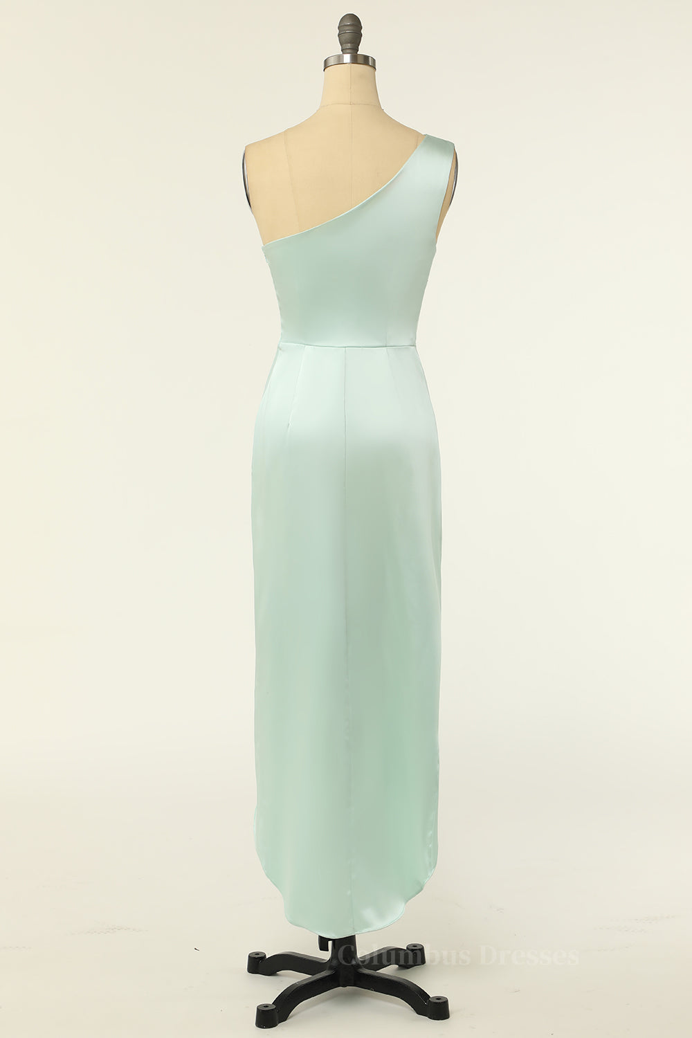 Prom Dresses For Chubby Girls, One Shoulder Mint Green Wrap Bridesmaid Dress Main image