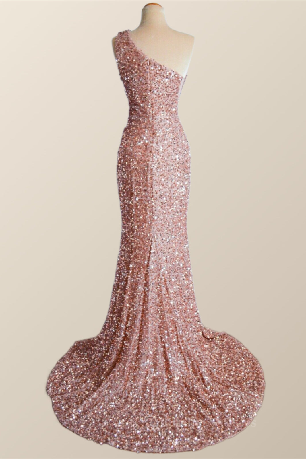 Prom Outfit, One Shoulder Rose Gold Sequin Mermaid Long Party Dress Main image