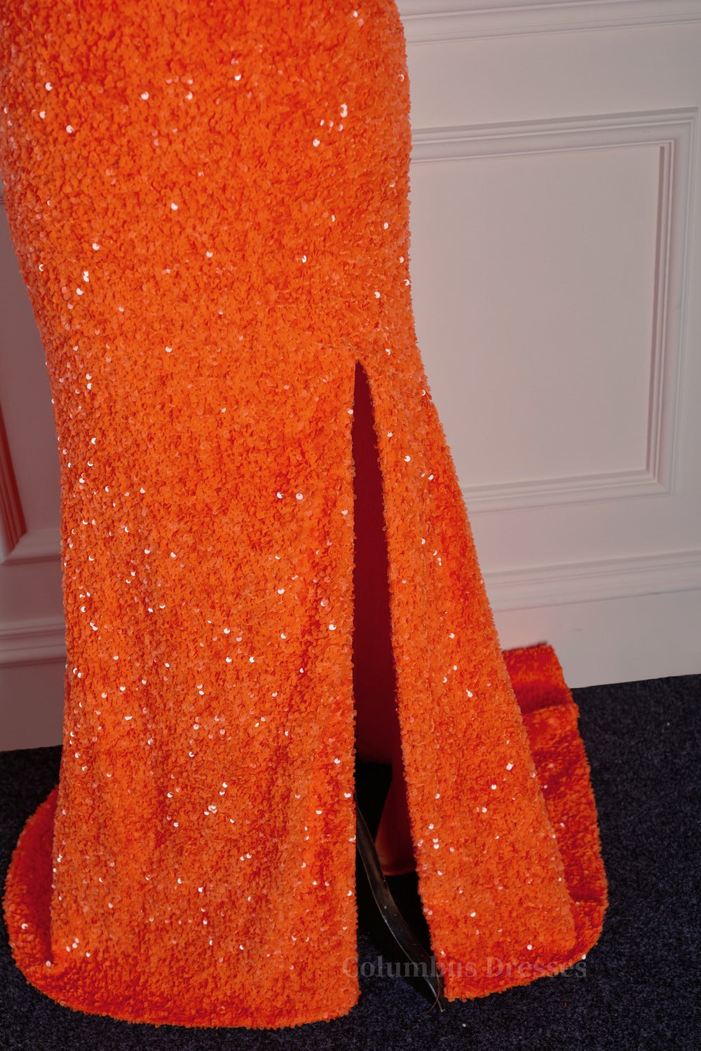 Prom Dresses Long Mermaid, Orange Mermaid Spaghetti Straps Sparkly Two-Piece Long Formal Dress