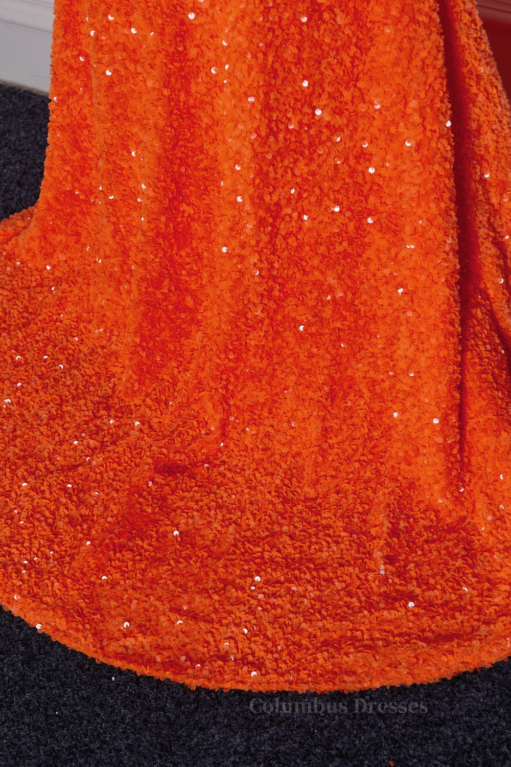 Prom Dress Purple, Orange Mermaid Spaghetti Straps Sparkly Two-Piece Long Formal Dress