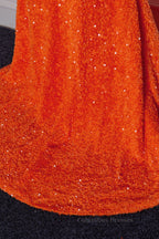 Prom Dress Purple, Orange Mermaid Spaghetti Straps Sparkly Two-Piece Long Formal Dress