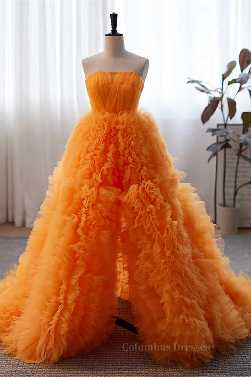 Orange Off-the-Shoulder Long Sleeves Ruffles Maxi Formal Dress with Slit Secondary image