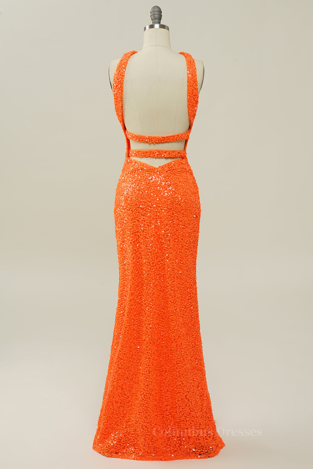 Orange Sequin Cross Front Mermaid Long Formal Gown Secondary image