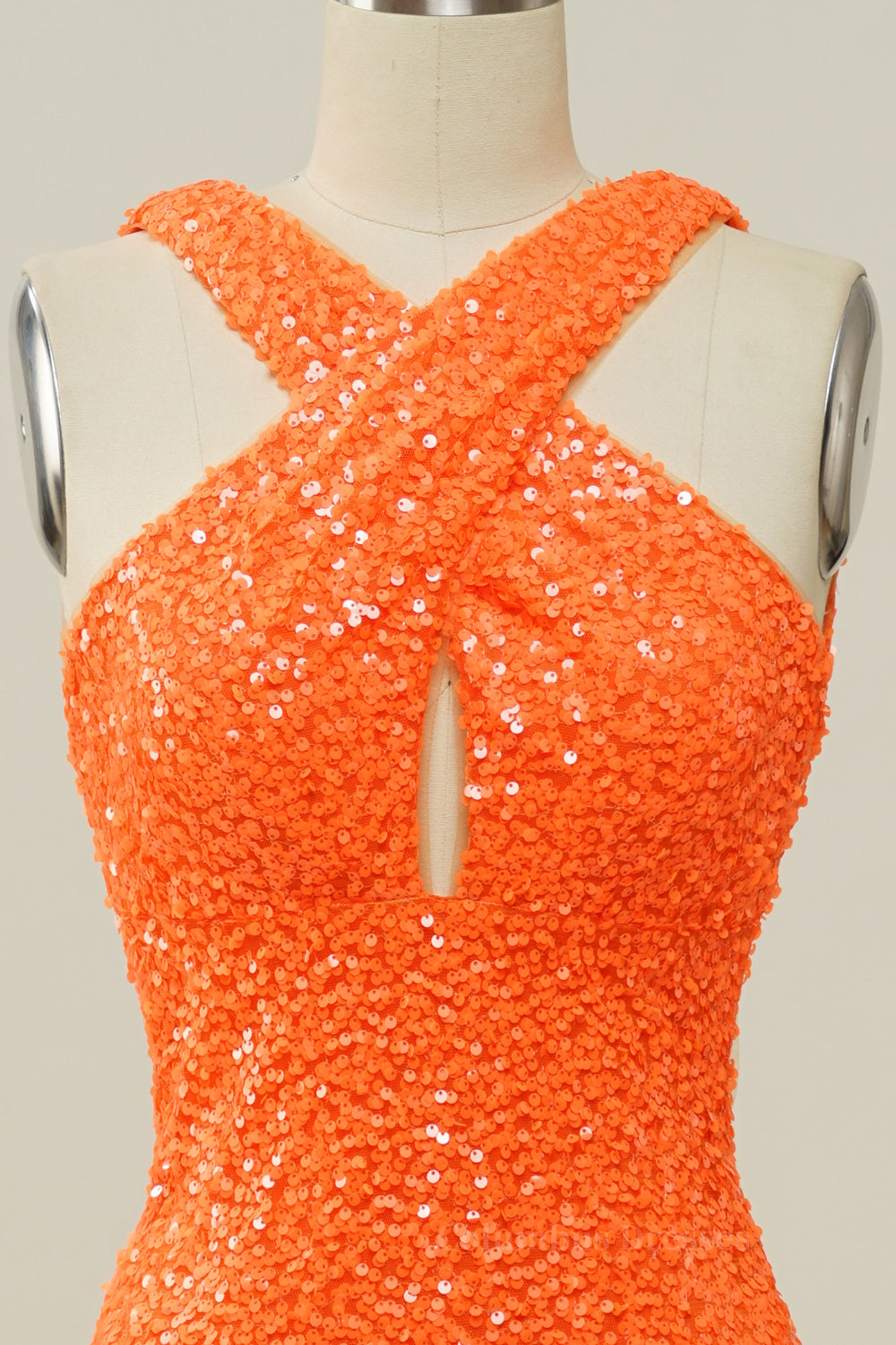 Prom Dresses Yellow, Orange Sequin Cross Front Mermaid Long Formal Gown