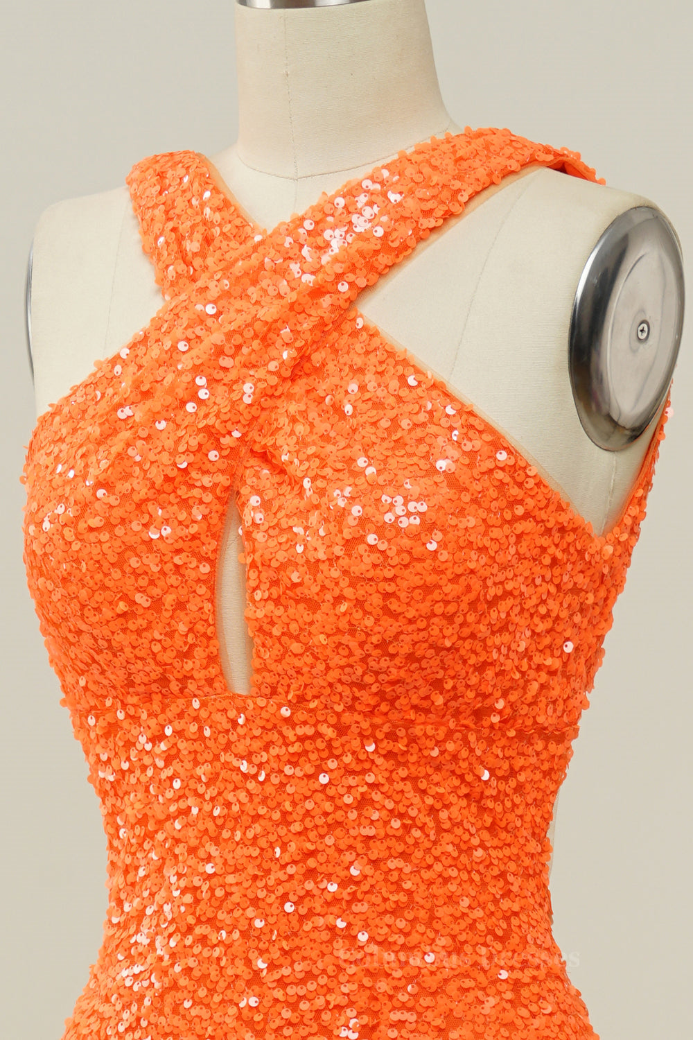 Prom Dresses Black Girl, Orange Sequin Cross Front Mermaid Long Formal Gown