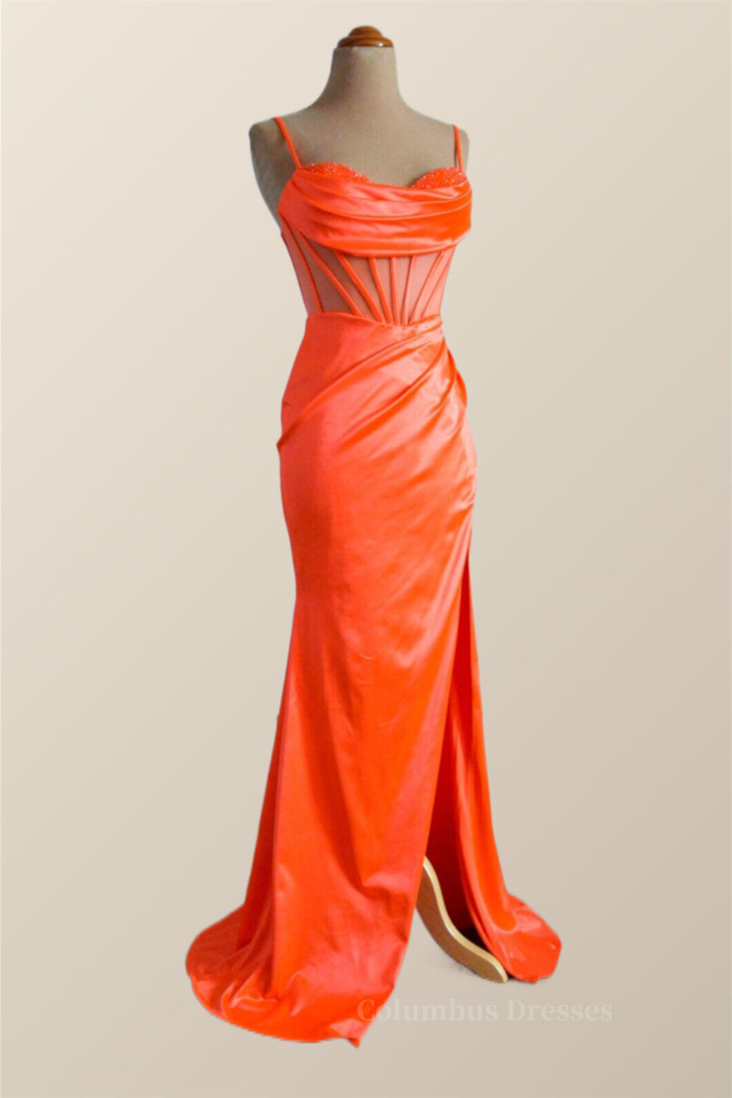Orange Spaghetti Straps Mermaid Long Formal Dress Secondary image