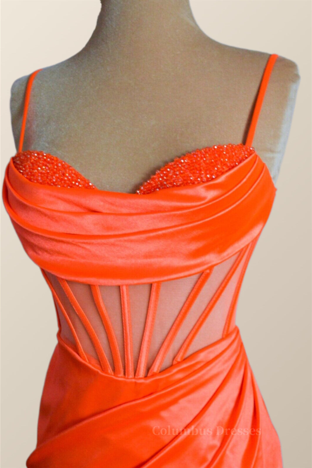 Party Dress Teen, Orange Spaghetti Straps Mermaid Long Formal Dress