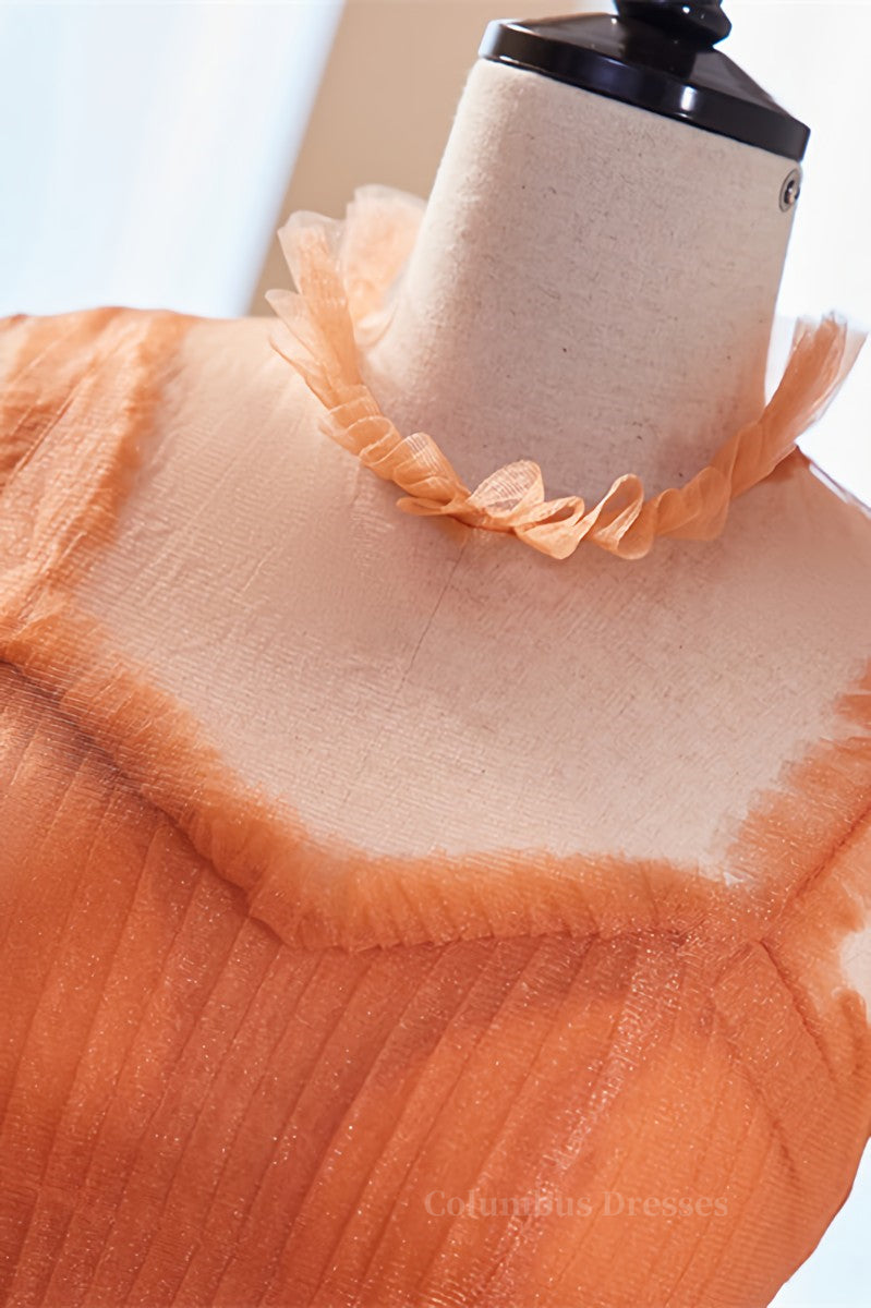 Bridesmaid Dress Idea, Orange Straps Detachable Illusion Sleeves Multi-Layers Maxi Formal Dress Main image