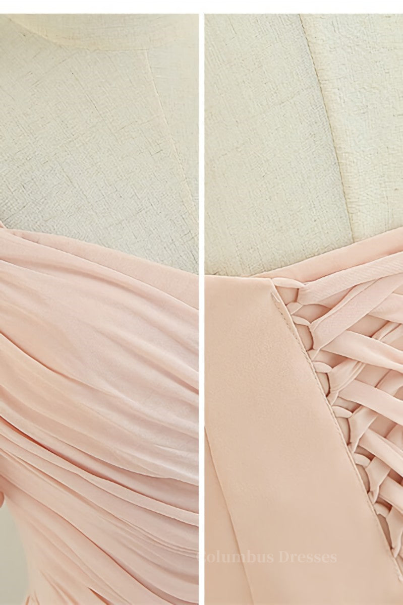 Prom Dresses With Pockets, Peach Chiffon Long Mismatched Bridesmaid Dresses