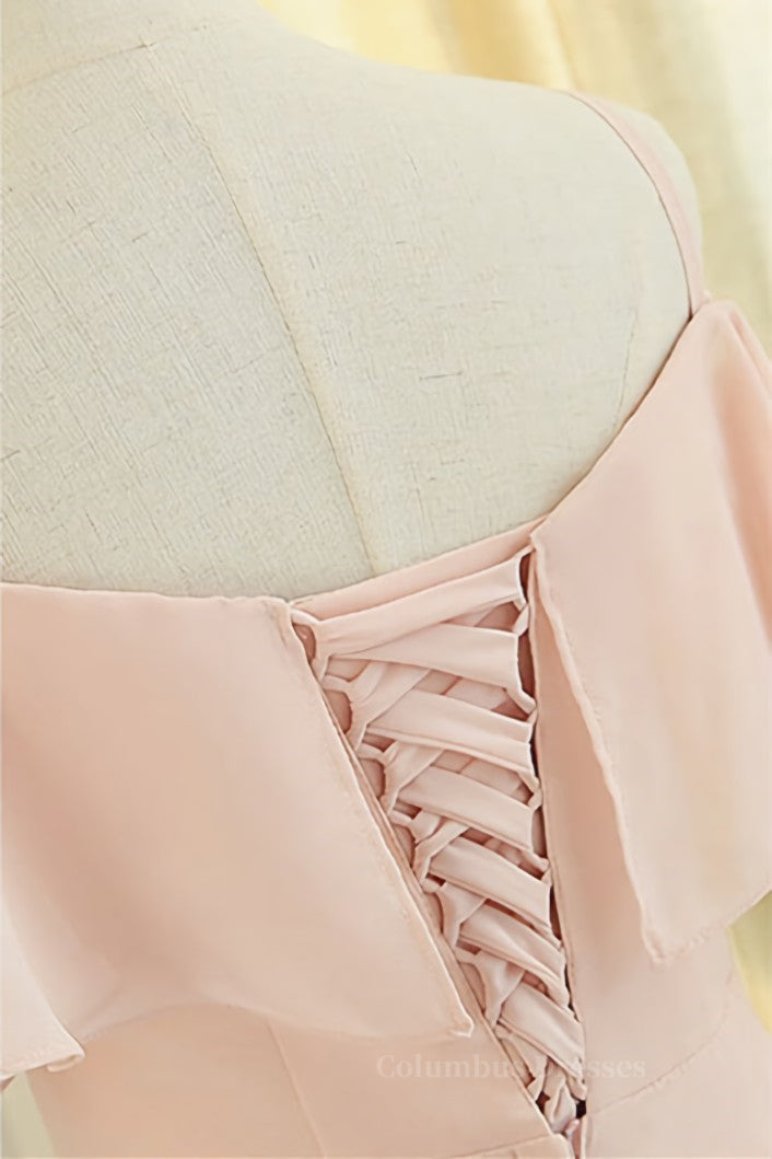 Prom Dress Long Blue, Peach Chiffon Long Mismatched Bridesmaid Dresses