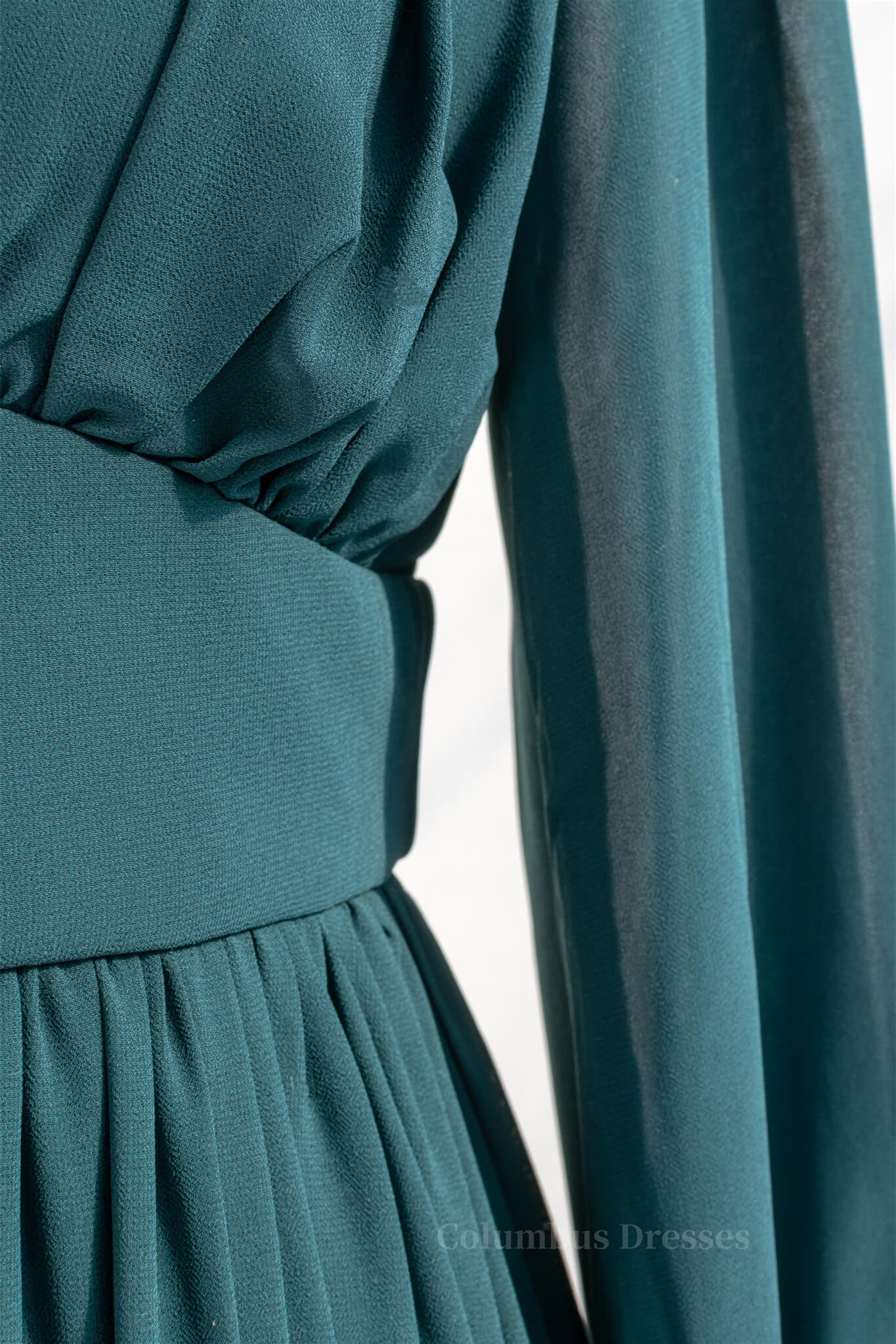 Simple Prom Dress, Pine Deep V Neck Long Sleeves Empire Chiffon Long Prom Dress