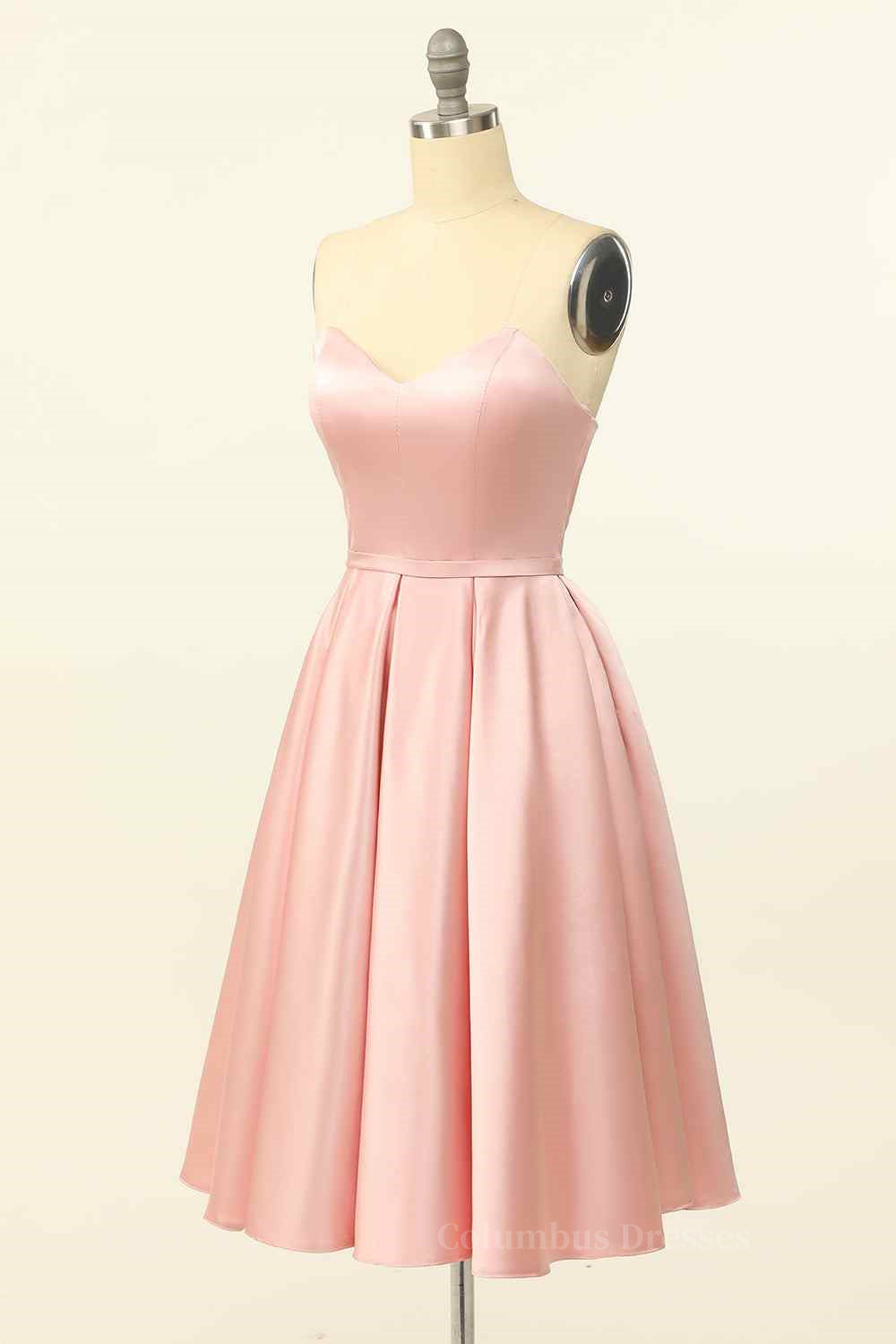 Pink A-line Strapless Satin Lace-Up Back Mini Homecoming Dress Secondary image