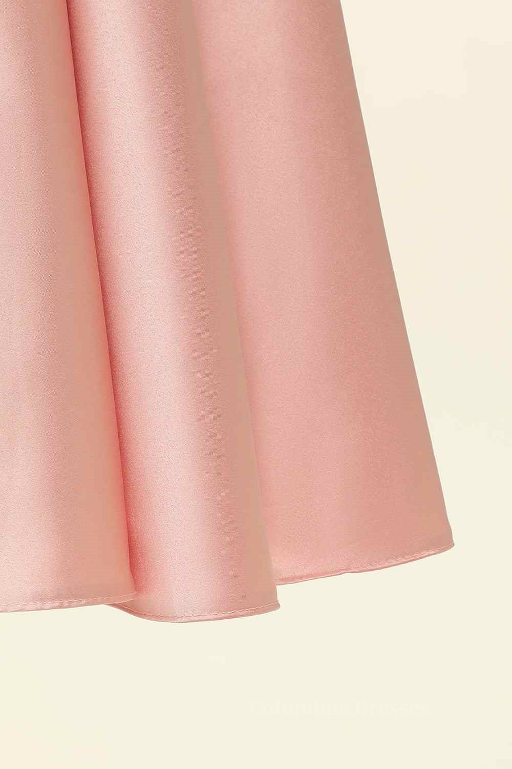 Bridesmaids Dresses Long Sleeve, Pink A-line Strapless Satin Lace-Up Back Mini Homecoming Dress