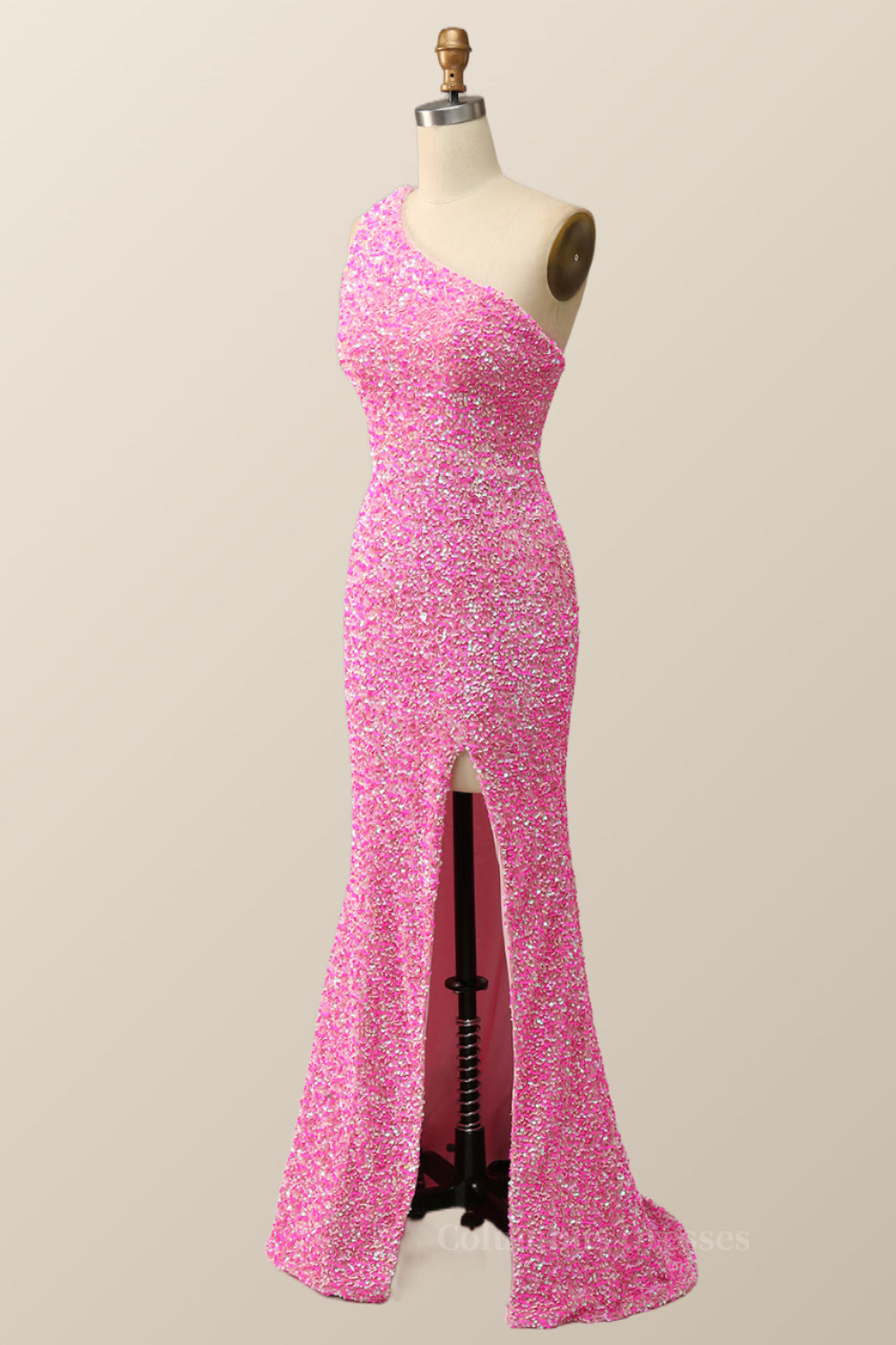 Pink Glitters One Shoulder Mermaid Long Dress Secondary image