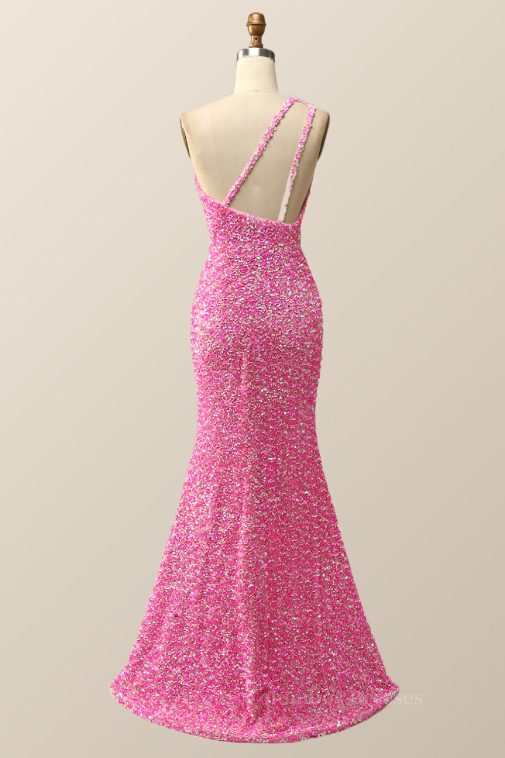 Prom Dress Long Quinceanera Dresses Tulle Formal Evening Gowns, Pink Glitters One Shoulder Mermaid Long Dress Main image