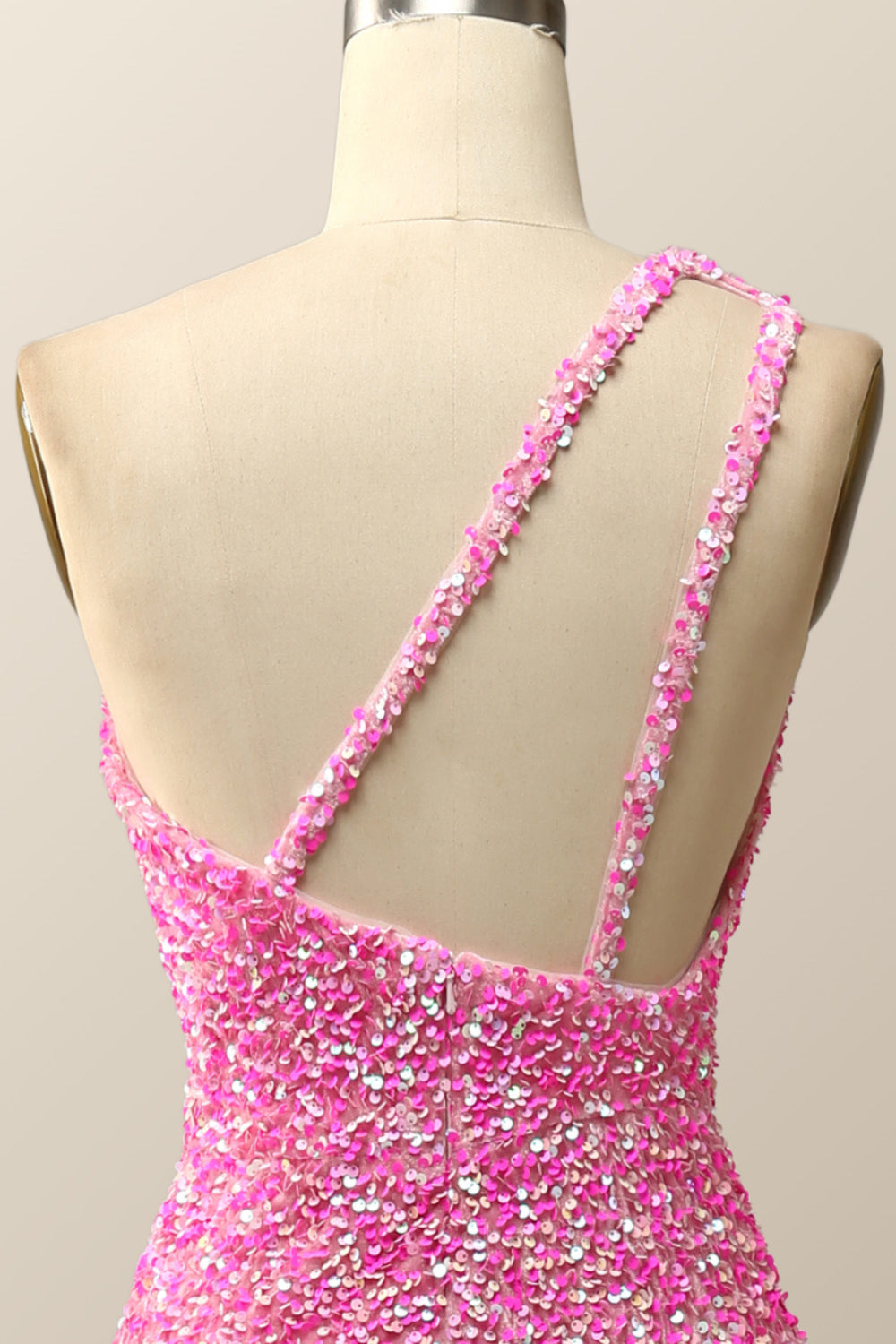 Prom Dresses Modest, Pink Glitters One Shoulder Mermaid Long Dress