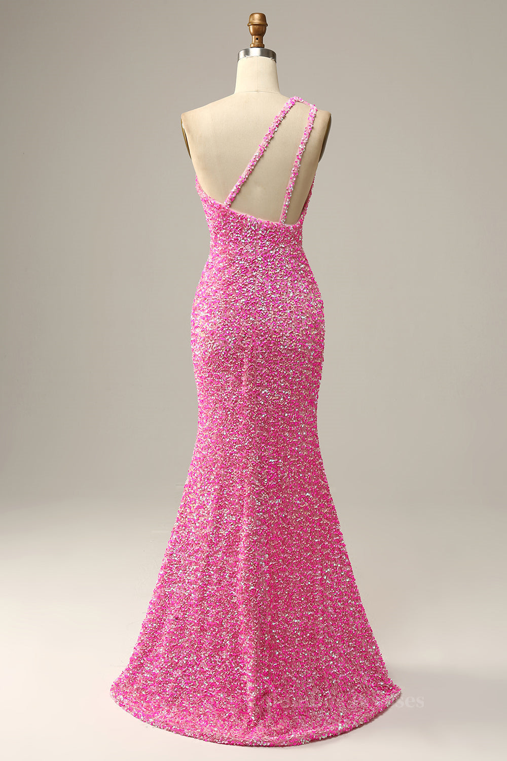 Bridesmaids Dresses Fall Colors, Pink One Shoulder Straps Mermaid Sequins Long Prom Dress with Slit Main image
