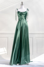 Bridesmaids Dresses Cheap, Pink Satin Bow Tie Straps A-line Cowl Neck Long Prom Dress