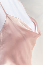 Bridesmaid Dress Website, Pink Satin Bow Tie Straps A-line Cowl Neck Long Prom Dress