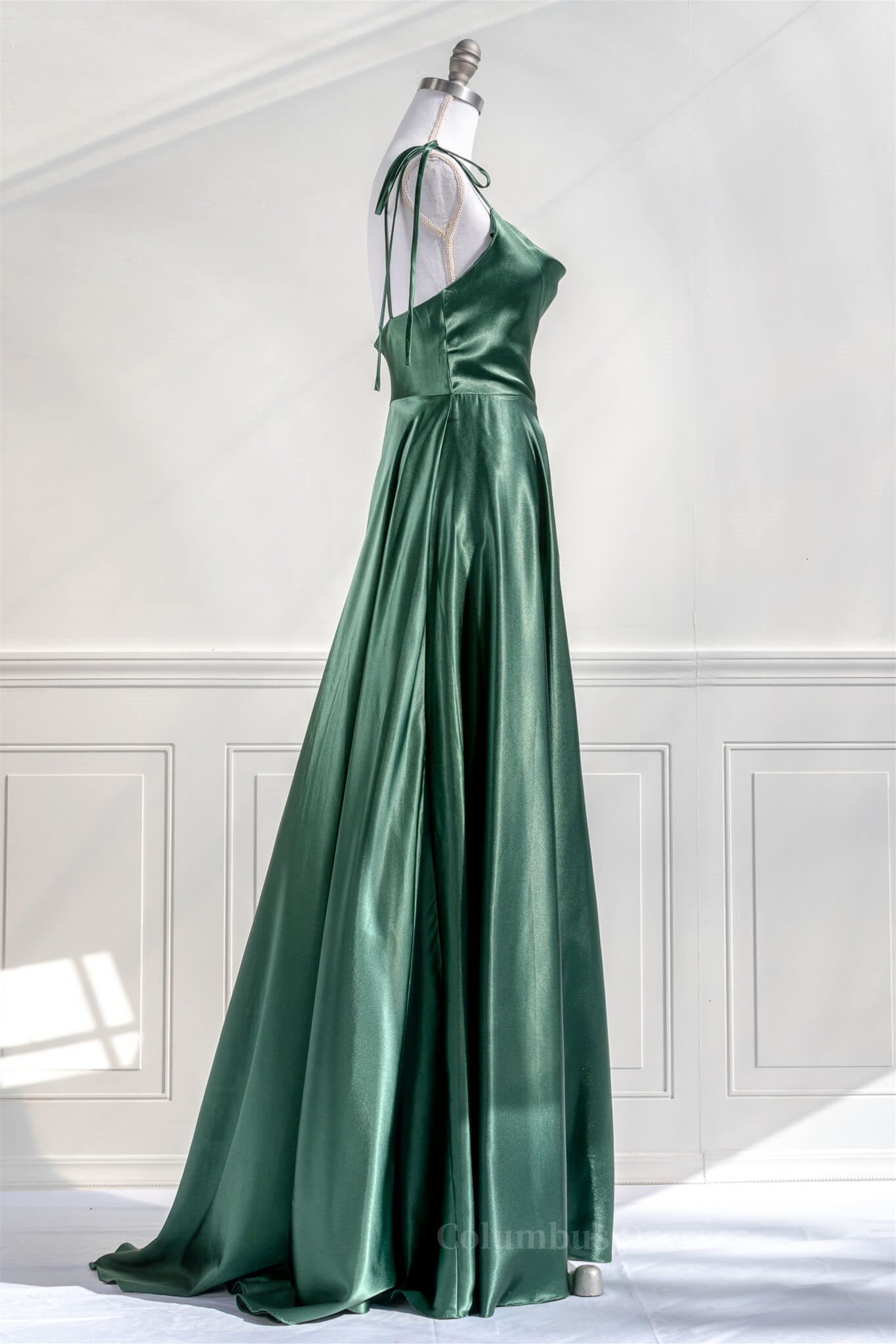 Bridesmaid Dresses Burgundy, Pink Satin Bow Tie Straps A-line Cowl Neck Long Prom Dress