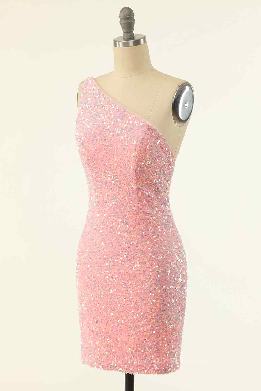 Pink Sheath One Shoulder Strap Back Sequins Mini Homecoming Dress Secondary image