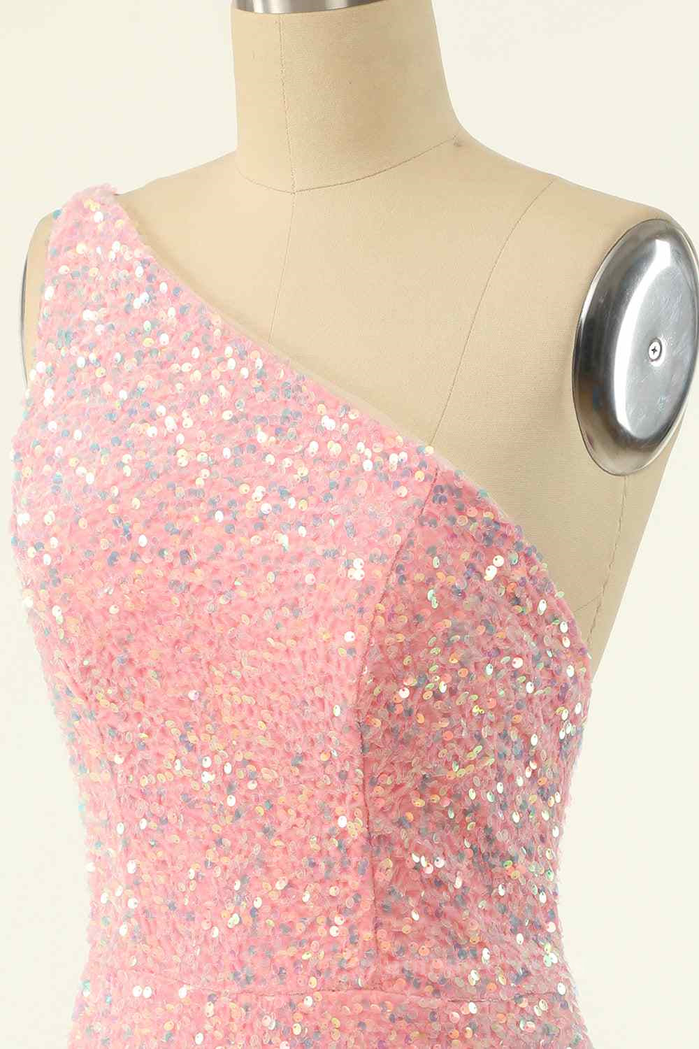 Party Dress Ideas For Winter, Pink Sheath One Shoulder Strap Back Sequins Mini Homecoming Dress