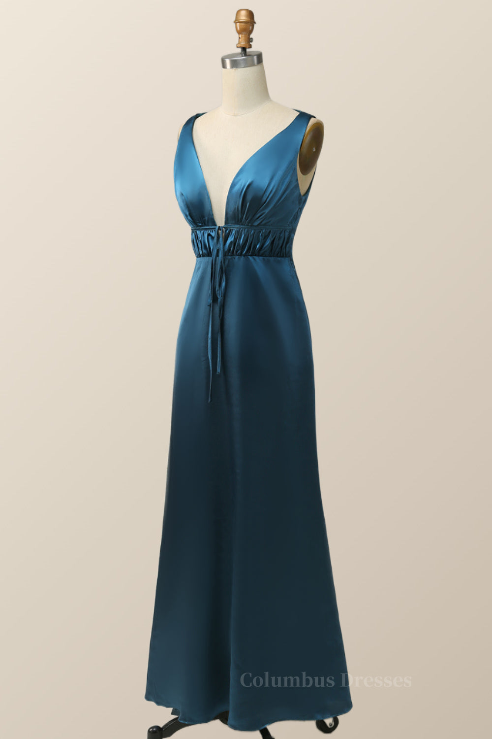 Plunge Neck Ink Blue Long Bridesmaid Dress Secondary image