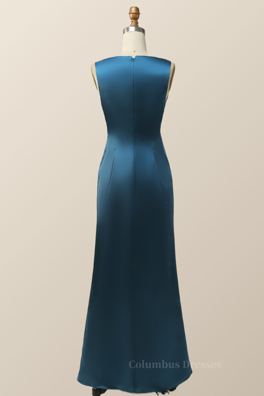 Homecoming Dress Simple, Plunge Neck Ink Blue Long Bridesmaid Dress Main image