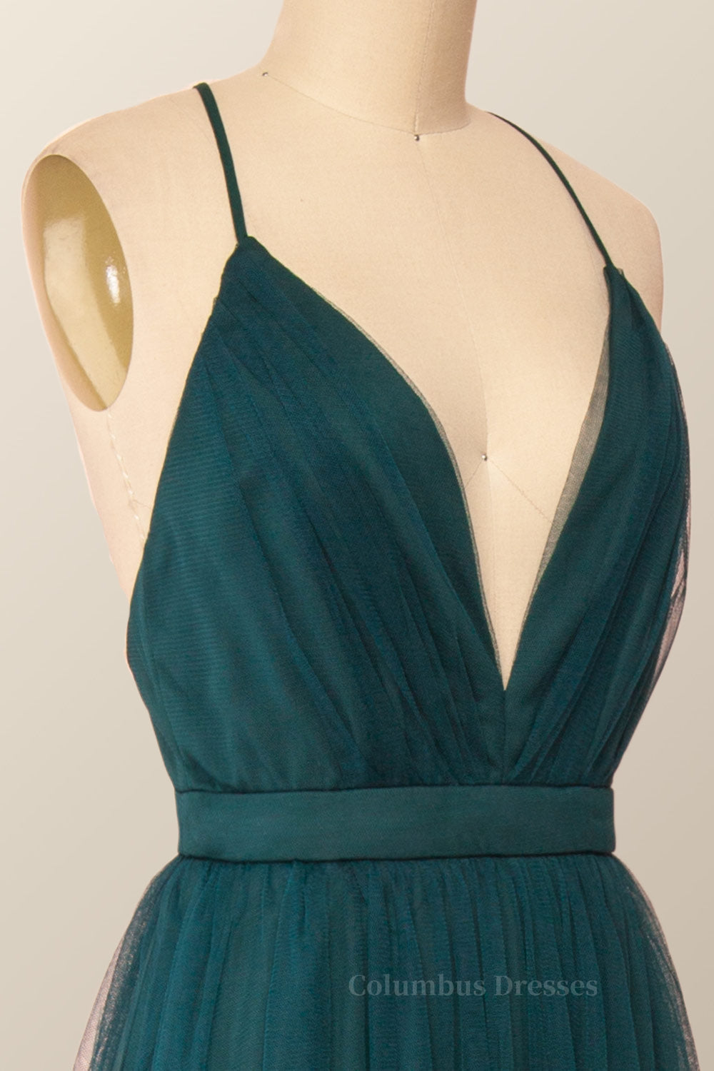 Formal Dresses Floral, Plunge Pink Tulle A-line Long Formal Dresss