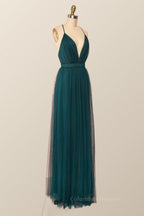 Formal Dresses For Teen, Plunge Pink Tulle A-line Long Formal Dresss
