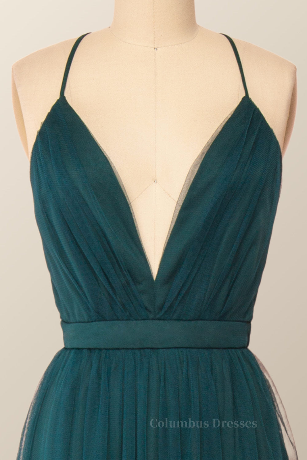 Formal Dress For Graduation, Plunge Pink Tulle A-line Long Formal Dresss