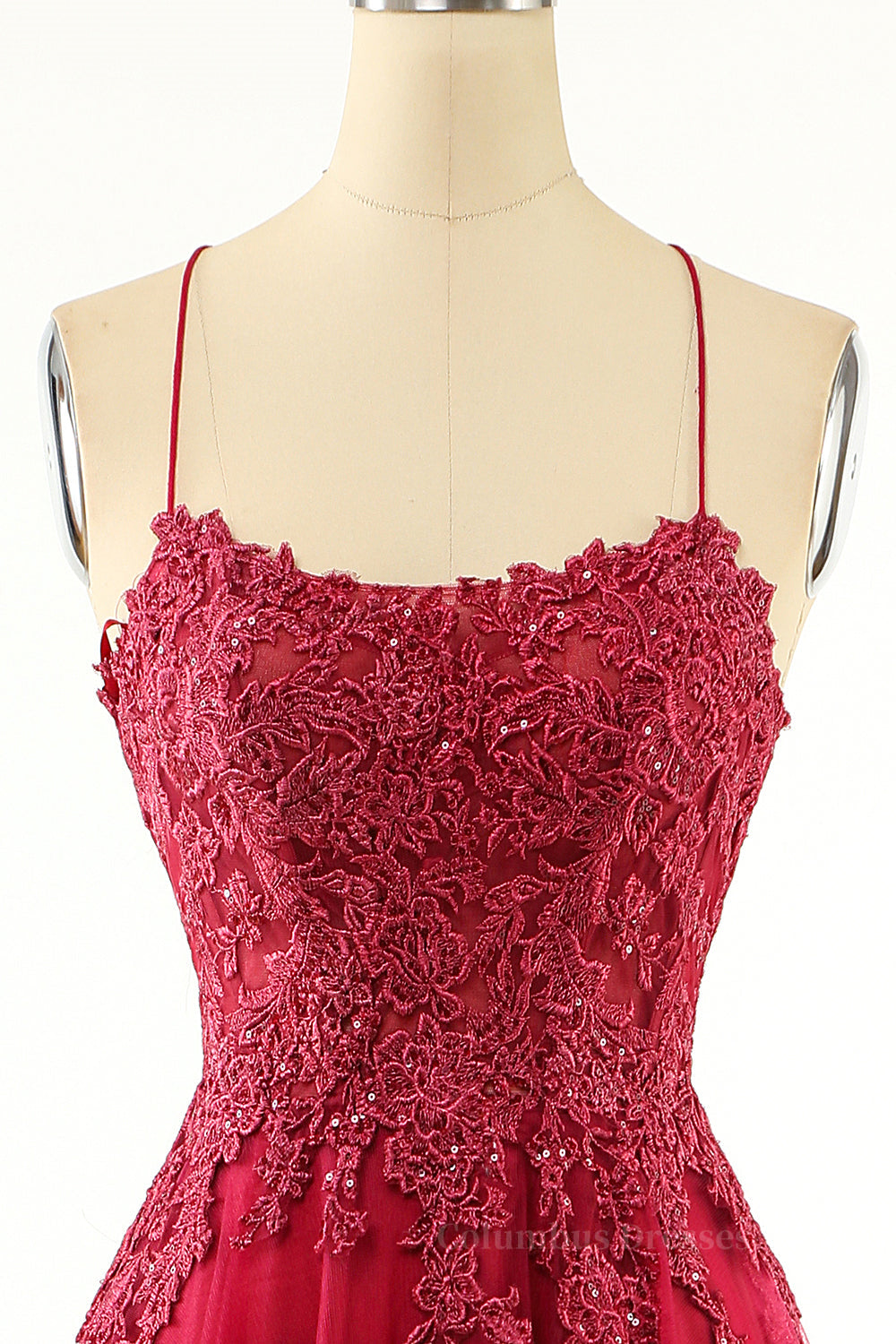Prom Dresses Cute, Princess Wine Red Appliques A-line Long Formal Dress with Slit Main image