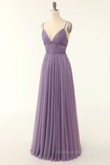 Prom Dresses Spring, Purple Empire Straps A-line Long Formal Dress