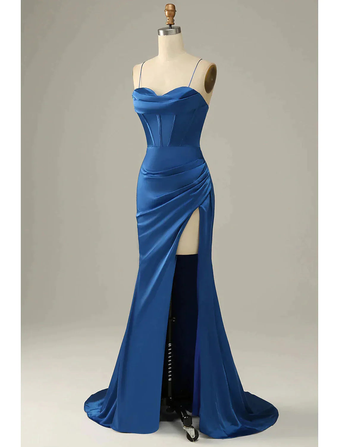 Prom Dresses Outfits, Mermaid / Trumpet Evening Gown Corsets Dress Cocktail Party Floor Length Sleeveless Cowl Neck Satin with Ruched Main image