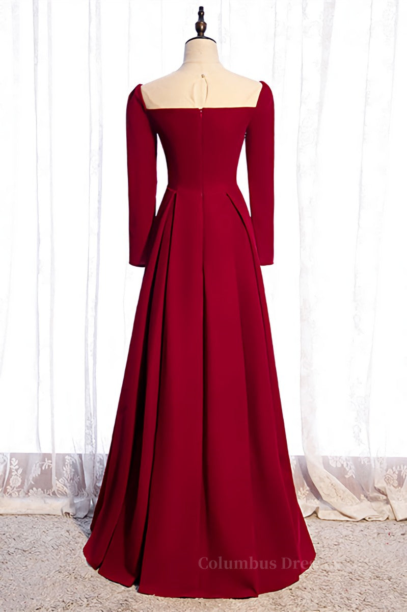 Blue Gown, Red A-line Folded Neck Long Sleeves Maxi Formal Dress Main image