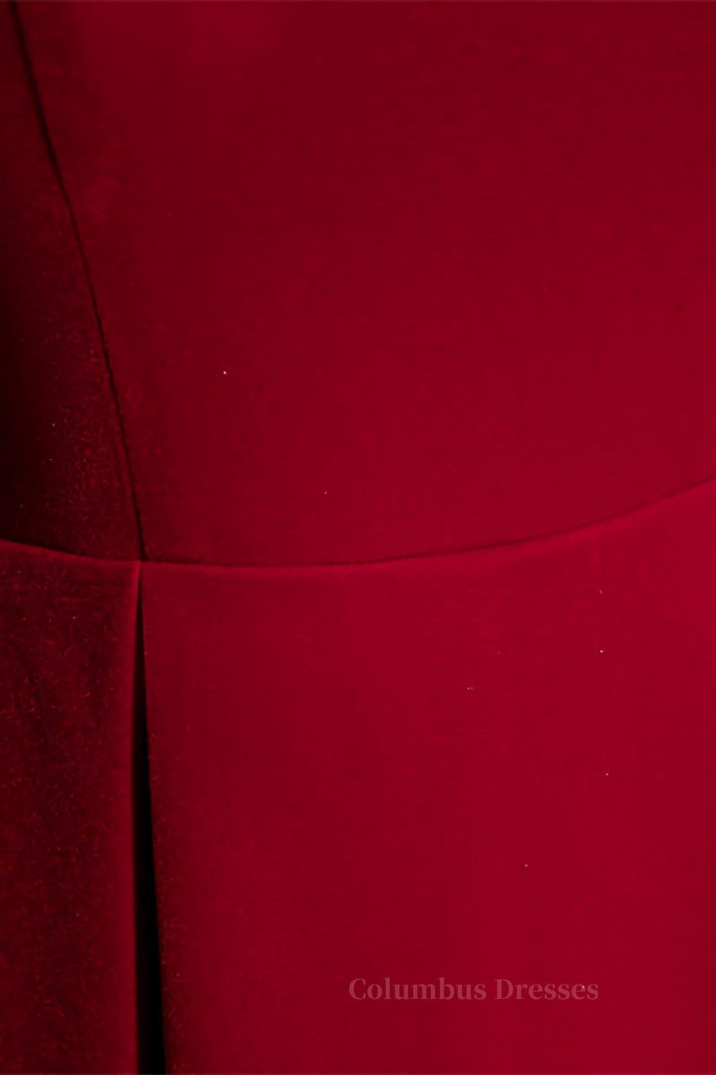 Long Dress Design, Red A-line Folded Neck Long Sleeves Maxi Formal Dress