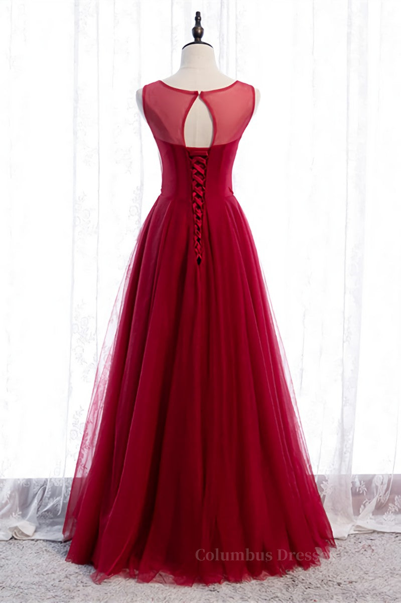 Prom Dress Blue, Red A-line Illusion Neck Sweetheart Beaded Appliques Maxi Formal Dress Main image