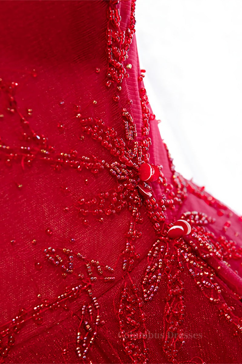 Prom Dressed Blue, Red A-line Illusion Neck Sweetheart Beaded Appliques Maxi Formal Dress