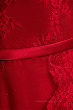 Homecoming Dress Ideas, Red High Neck Long Sleeves Lace Appliques Maxi Formal Dress with Sash