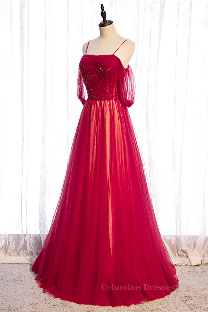 Red Off-the-Shoulder Beaded Straps Lace-Up Maxi Formal Dress Secondary image
