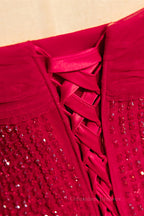 Evening Dress Vintage, Red Off-the-Shoulder Beaded Straps Lace-Up Maxi Formal Dress